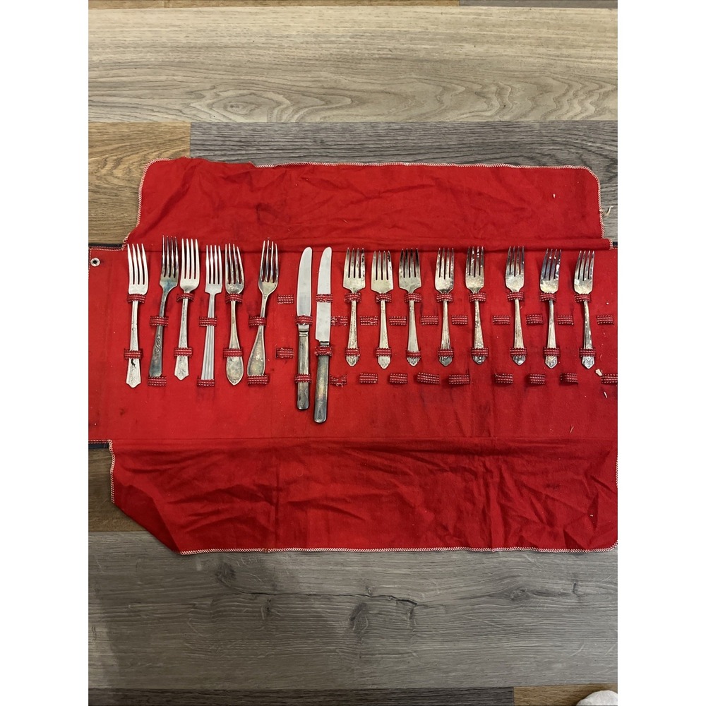 Antique Vintage Silverplate Flatware 16 Lot Oneida Rogers 1800s 1900s With Case